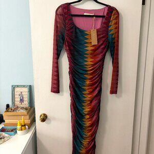B.YELLOWTAIL Ruched Mesh Midi Dress - NEW WITH TAGS- NEVER WORN-SOLD-OUT ONLINE